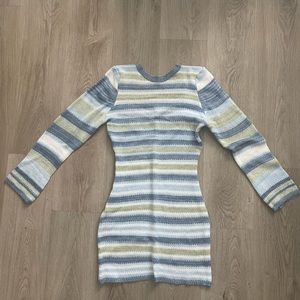 Women's Crochet Knit Dress Long Sleeves Square Neck